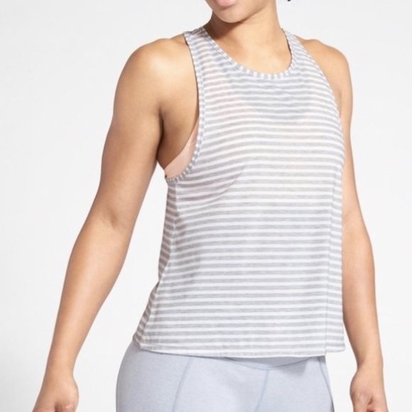Athleta Tops - ATHLETA Striped Essence Muscle Swing Tank Top XS gray
